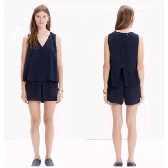Madewell Overlay Sleeveless V-Neck Open Back Flowing Romper with Pockets - Picture 4 of 14